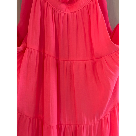 Women's Skies Are Blue Neon Pink Tiered Halter Mini Dress S - Picture 6 of 6